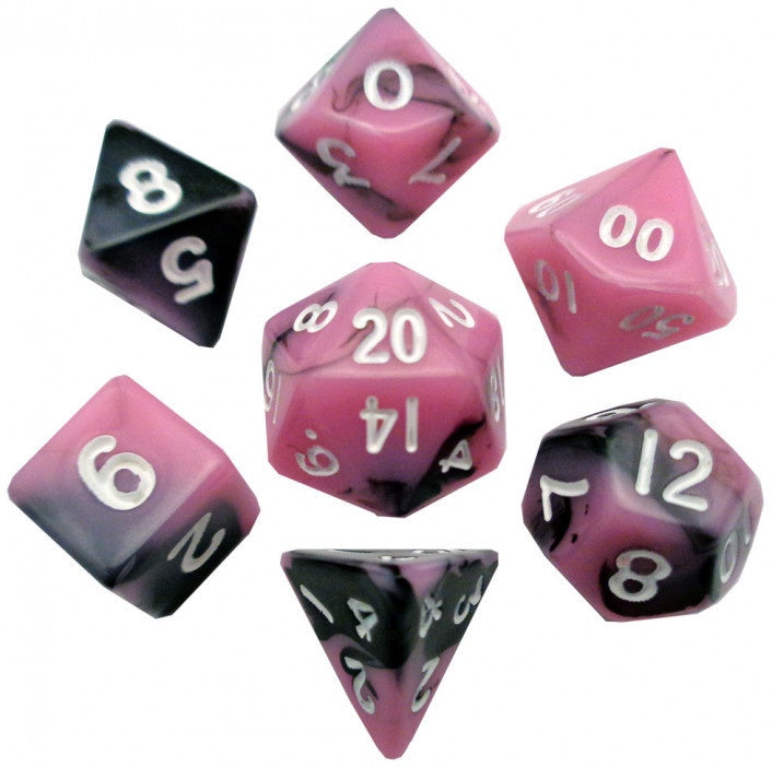 MDG - Mini Polyhedral Dice Set Pink/Black White Numbers