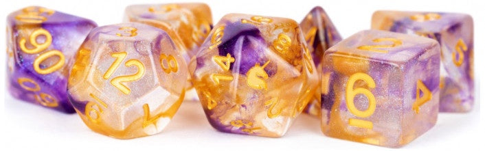 Metallic Dice Games - Royal Sunset - Unicorn Resin Polyhedral Dice Set - Good Games
