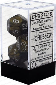 Chessex - Leaf Polyhedral 7-Die Set - Black Gold/Silver (CHX27418) - Good Games