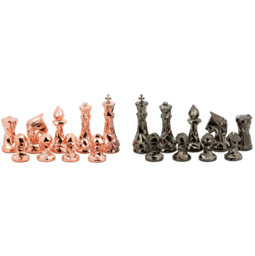 Dal Rossi Diamond-Cut Copper &amp; Bronze Chessmen Chess Pieces 85mm