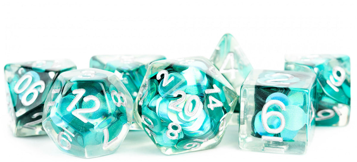 Metallic Dice Games - Resin 16mm Polyhedral Dice Set - Mermaid Scales - Good Games