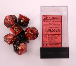 Chessex - Gemini Polyhedral 7-Die Set - Black Red/Gold (CHX26433) - Good Games