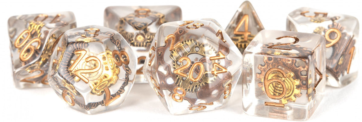 Metallic Dice Games - Resin 16mm Polyhedral Dice Set - Gear