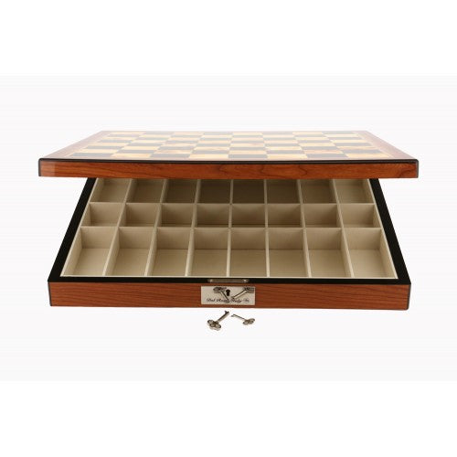 Dal Rossi Italy Staunton Wooden 85mm Chess Pieces on Walnut Shiny Finish Chess Box 16 with Compartments