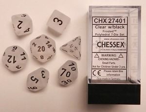 Chessex - Frosted Polyhedral 7-Die Set - Clear/Black (CHX27401) - Good Games