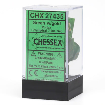 Chessex - Vortex Polyhedral 7-Die Set - Green/Gold (CHX27435) - Good Games