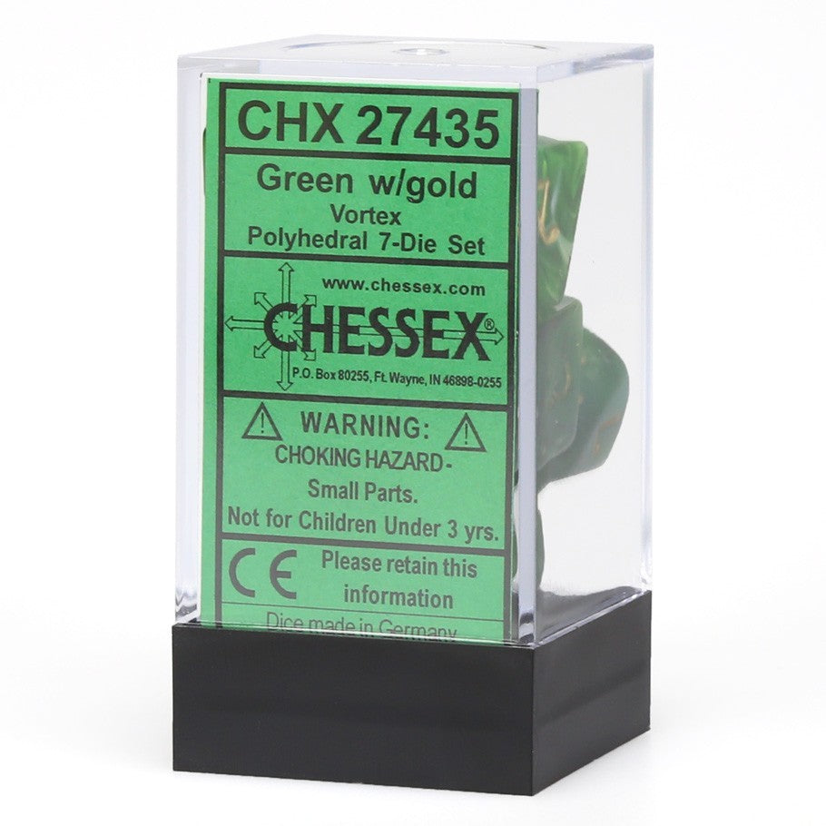 Chessex - Vortex Polyhedral 7-Die Set - Green/Gold (CHX27435) - Good Games