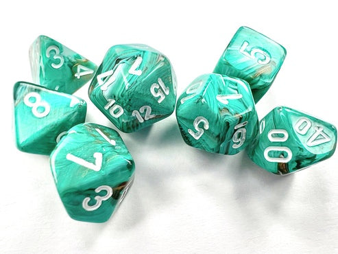 Chessex - Dice Sets: Marble Mini-Polyhedral Oxi-Copper / white 7-Die Set - Good Games