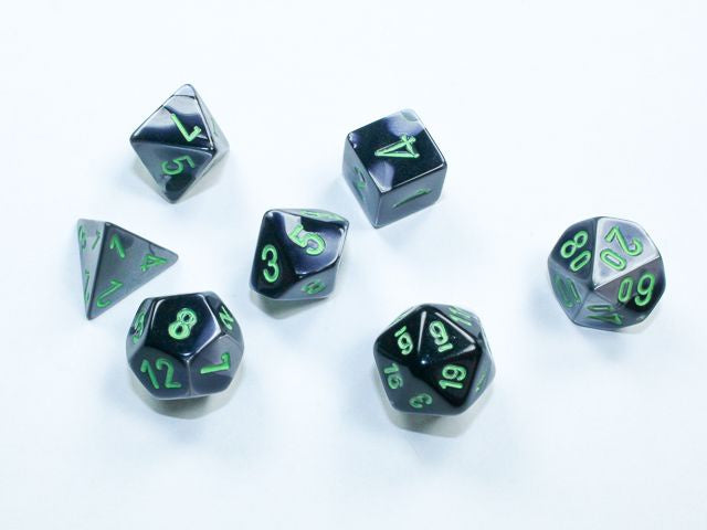 Chessex - Gemini Mini Black-Grey/Green 7 Die Set CHX 20645 - Good Games