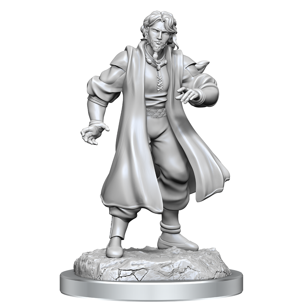 Critical Role Unpainted Miniatures Male Human Sorcerer Merchant & Tiger Demon - Good Games