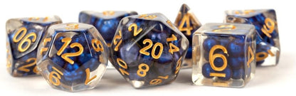 Metallic Dice Games - Resin Pearl Polyhedral Dice Set 16mm - Royal Blue With Gold Numbers - Good Games