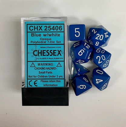 Chessex - Opaque Polyhedral 7-Die Set - Blue/White (CHX25406) - Good Games