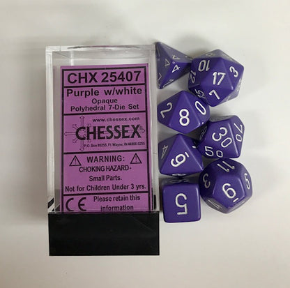 Chessex - Opaque Polyhedral 7-Die Set - Purple/White (CHX25407) - Good Games