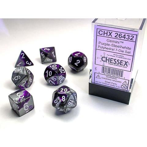 Chessex - Gemini Polyhedral 7-Die Set - Purple Steel/White (CHX26432)