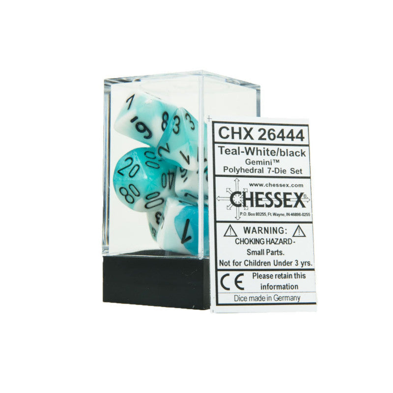Chessex - Gemini Polyhedral 7-Die Set - Teal White/Black (CHX26444) - Good Games