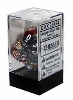 Chessex - Gemini Polyhedral 7-Die Set - Copper Steel/White (CHX26424) - Good Games