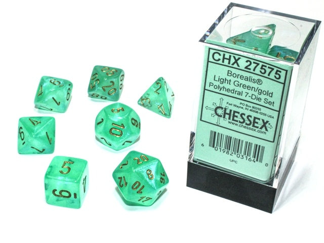 Chessex - Borealis Luminary Polyhedral 7-Die Set - Light Green/Gold (CHX27575)