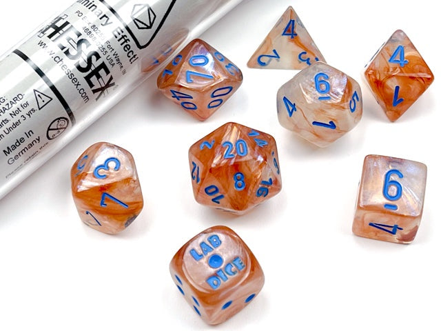 Chessex - Borealis Rose Gold/Light Blue polyhedral 7-Die Set (CHX30045) - Good Games