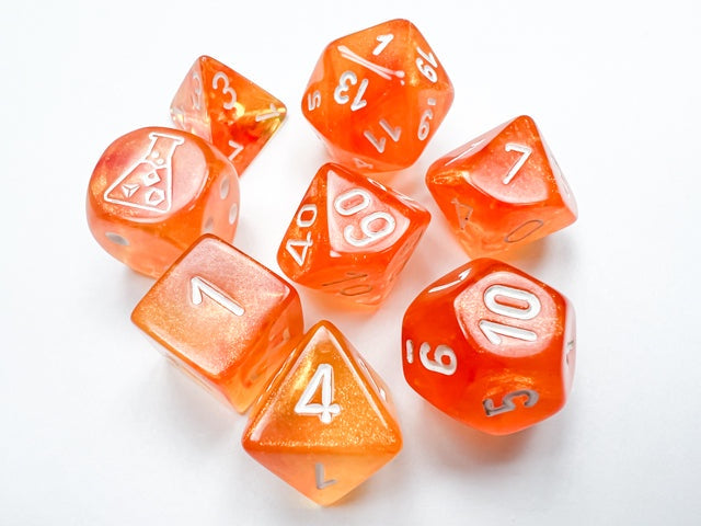 Chessex - Borealis Polyhedral 7 Dice Set - Blood Orange/White Luminary (CHX30052) - Good Games