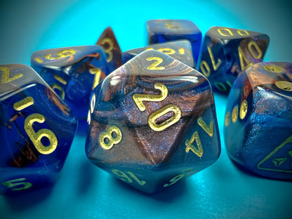 Chessex - Lustrous Polyhedral 7 Dice Set - Azurite/Gold (CHX30055) - Good Games