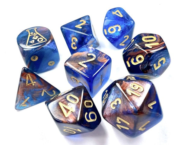 Chessex - Lustrous Polyhedral 7 Dice Set - Azurite/Gold (CHX30055) - Good Games