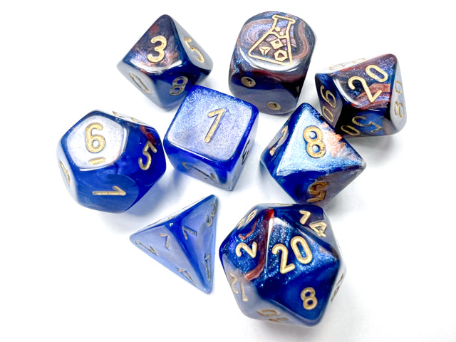 Chessex - Lustrous Polyhedral 7 Dice Set - Azurite/Gold (CHX30055) - Good Games