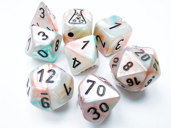 Chessex - Lustrous Polyhedral 7 Dice Set - Sea Shell/Black Luminary (CHX30056) - Good Games