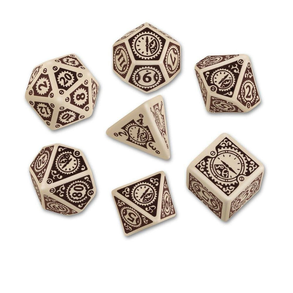 Q Workshop - Steampunk Beige &amp; Brown Clockwork Dice Set 7