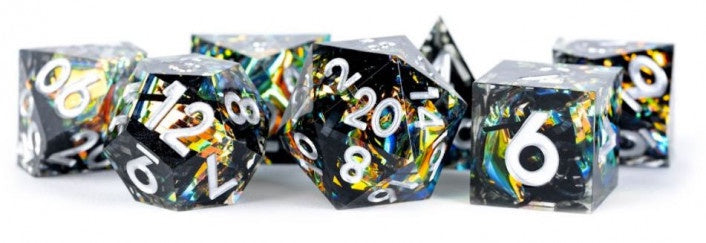Metallic Dice Games - Handcrafted Sharp Edge Resin Dice Set - Simmering Coal