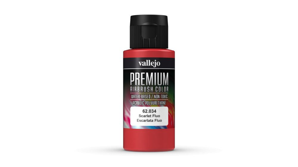 Vallejo Premium Colour - Fluorescent Scarlet 60ml Acrylic Paint (AV62034) - Good Games