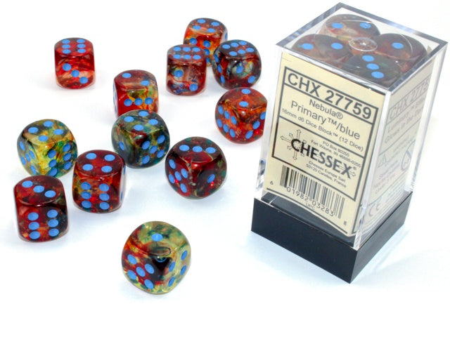 Chessex - Nebula Luminary 16mm 12 Die Set – Primary/Blue (CHX 27759)