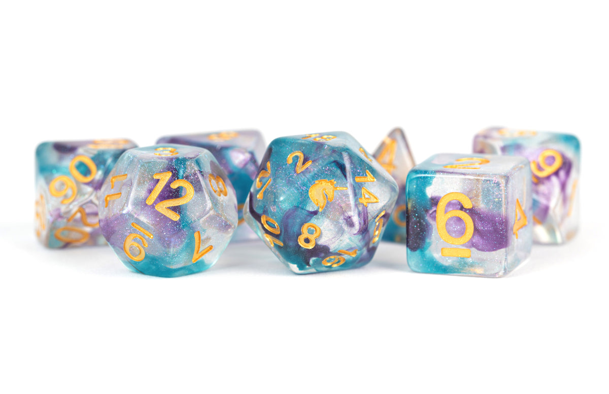 Metallic Dice Games - Unicorn Resin Polyhedral Dice Set - Fancy Fae