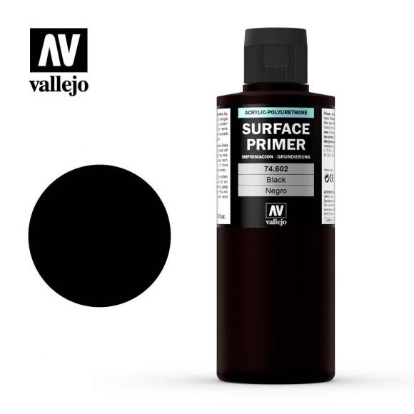 Vallejo Surface Primer Colour 200ml Acrylic Paint - AV74602 Black - Good Games