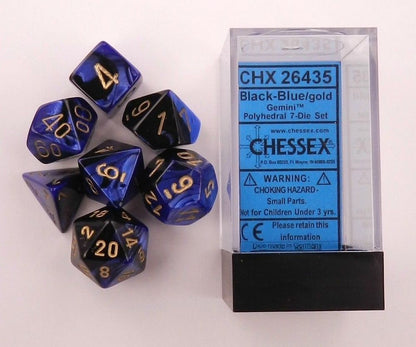 Chessex - Gemini Polyhedral 7-Die Set - Black Blue/Gold (CHX26435) - Good Games