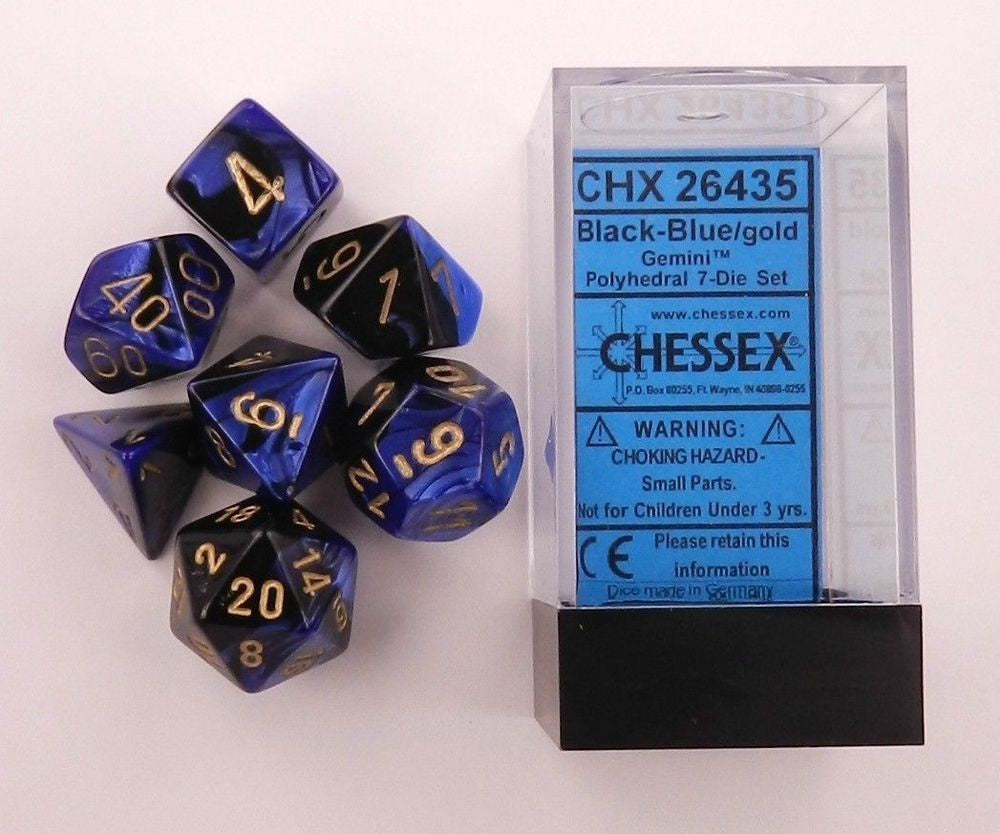 Chessex - Gemini Polyhedral 7-Die Set - Black Blue/Gold (CHX26435) - Good Games