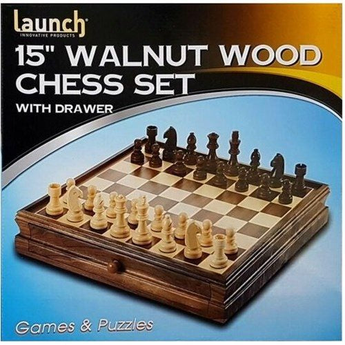 Chess Set 15 inch Walnut with Drawer - Good Games