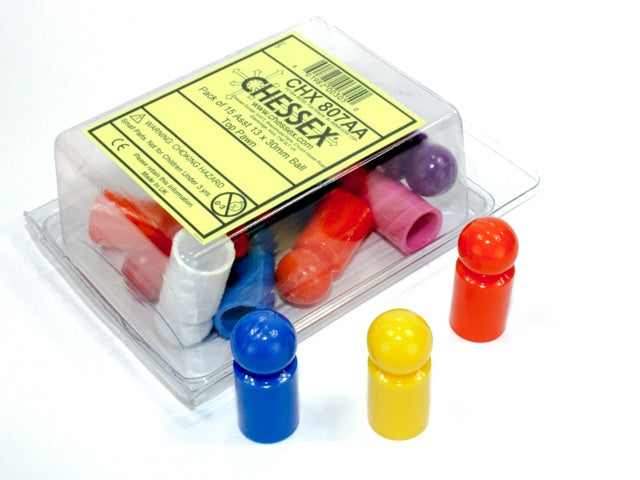 Chessex - Pack of 15 Asst 13 x 30mm Ball Top Pawn - Good Games