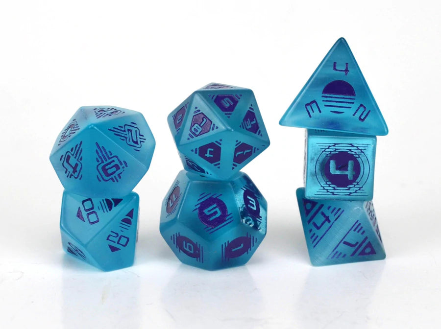 Level Up Dice - 80s Aqua Cats Eye Polyhedral Dice Set