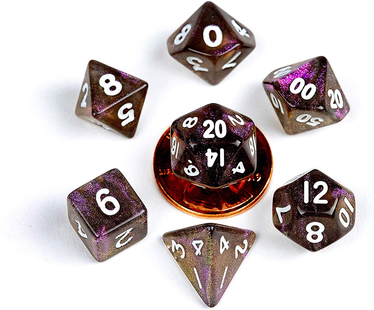 Metallic Dice Games - Acrylic 10mm Polyhedral Dice Set - Stardust Super Volcano - Good Games