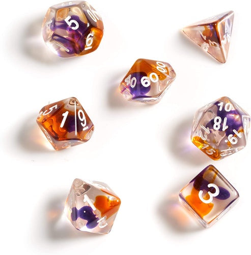 Sirius Dice - Purple Orange Clear Dice Set 7 - Good Games