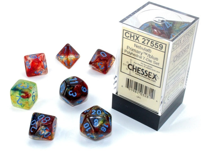Chessex - Nebula Luminary Polyhedral 7 Die Set – Primary/Blue (CHX 27559) - Good Games