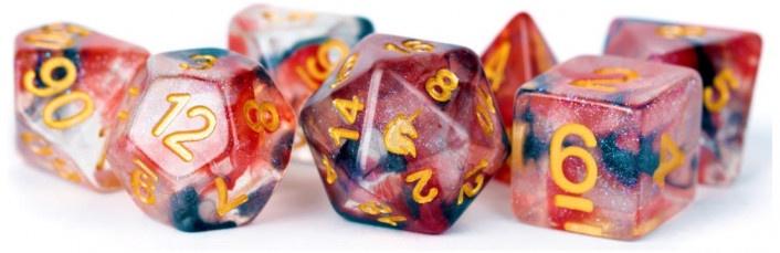 Metallic Dice Games - Unicorn Resin Polyhedral Dice Set - Pheonix Ash - Good Games