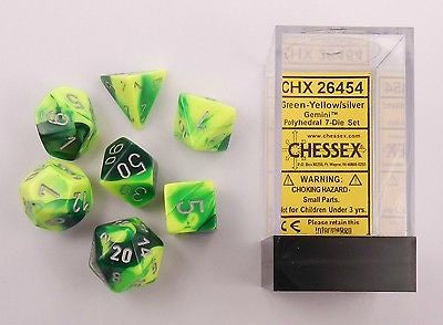 Chessex - Gemini Polyhedral 7-Die Set - Green Yellow/Silver (CHX26454)