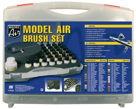 Vallejo Model Air 29 Basic Colours+Airbrush Plastic Case