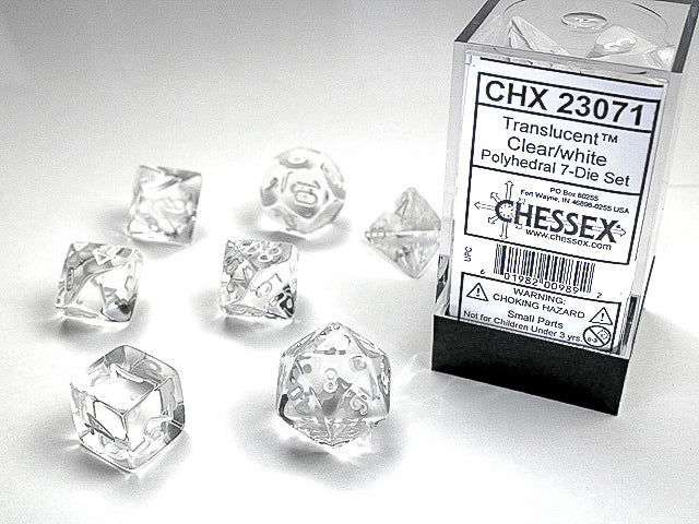 Chessex - Translucent Polyhedral 7-Die Set - Clear/White (CHX23071) - Good Games