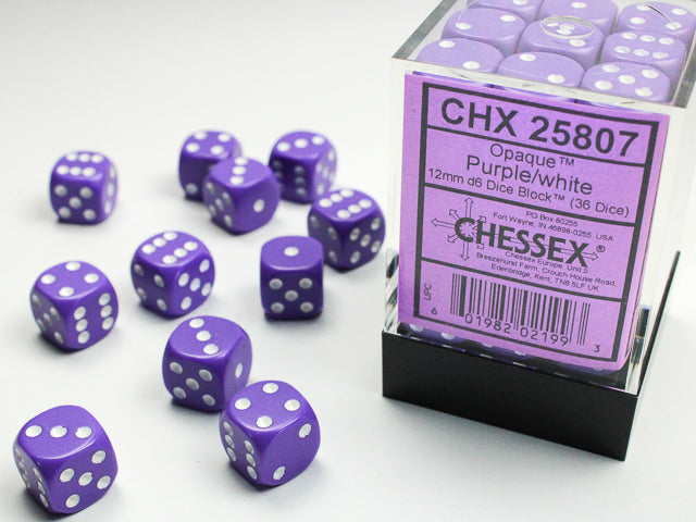 Chessex - Opaque 12mm D6 Set - Purple/White (CHX25807) - Good Games