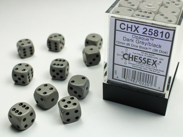 Chessex - Opaque 12mm D6 Set - Dark Grey/Black (CHX25810) - Good Games