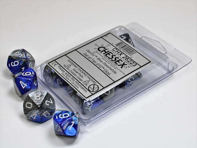Chessex - Gemini Polyhedral D10 Set - Blue Steel/White (CHX26223) - Good Games