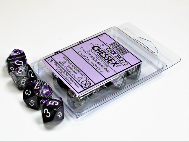 Chessex - Gemini Polyhedral D10 Set PurpleSteel/White CHX26232 - Good Games