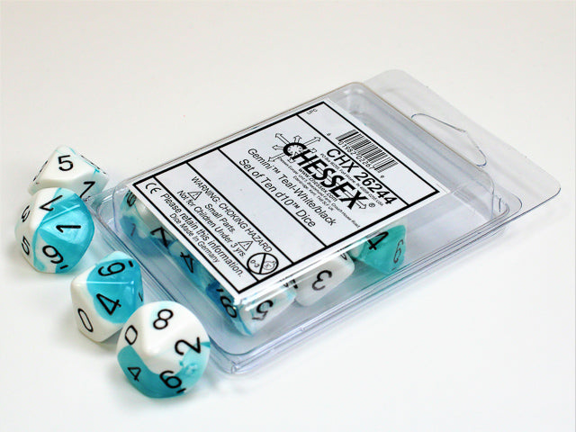 Chessex - Gemini Polyhedral D10 Set - Teal-White/Black (CHX26244) - Good Games